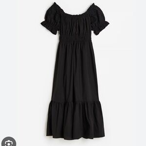 H&M OFF-THE-SHOULDER COTTON MIDI DRESS BLACK